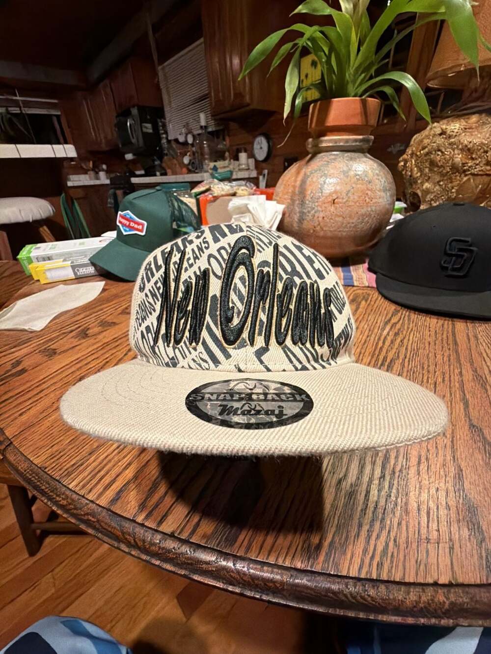 Mazaj New Orleans All Over Print Snapback Hat Beige Black